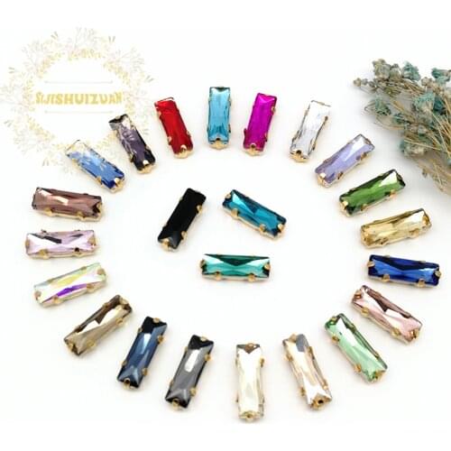 5*10 5*15 Mix color Rectangle Glass Crystal sew on rhinestones with gold claw Diy wedding dress accessories Free shipping