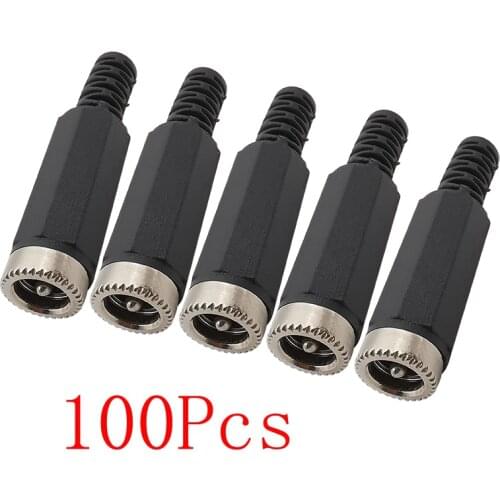 100Pcs DC Connector 5.5 x 2.1mm 5.5*2.1mm DC Power Female Socket DC Plug Jack Assembly Barrel Solder Wire Connectors Adapter