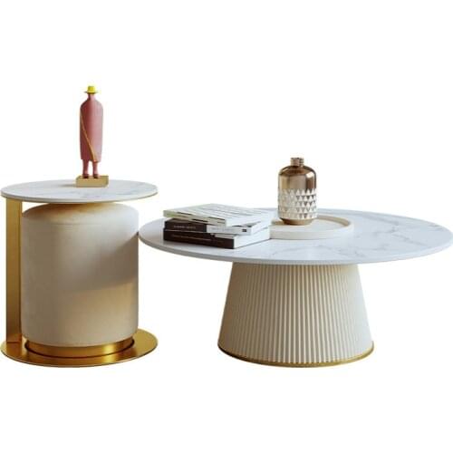Modern minimalist luxury new round sofa tea table combination with stool