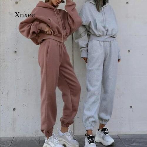 Winter 2021 2 Ladies Suit Sportswear Casual Fashion Clothing Oversized Hoodie and Pants Casual Sports Suit