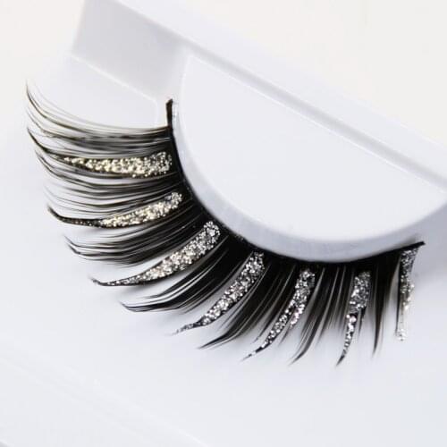 YOKPN stage Latin Show Makeup Fake Eyelashes Sequin Flash Powder Fashion Exaggerated Thick False Eyelashes Winged Cross Lashes