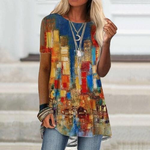 Women Autumn Harajuku Blouse Abstract Print Plus Size T Shirt O-neck Long Sleeve Pullover Casual Tunic Tops Блузка Женская