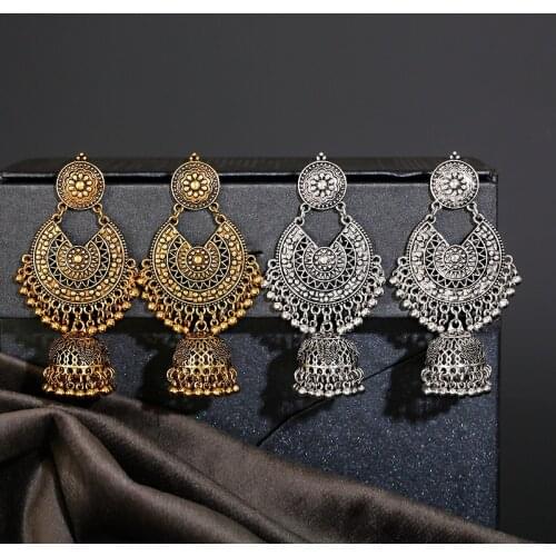 Retro Long Chain Bells Earrings for Women Indian Jewelry Women Wedding Vintage Carved Statment Earrings