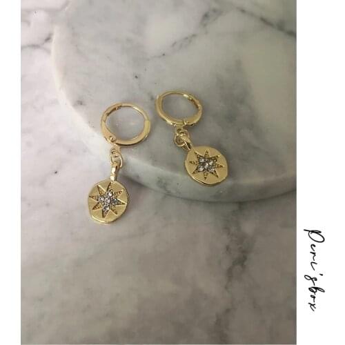 PerisBox Dainty Eight Star Huggie Hoop Earrings for Women Gold Coin Tiny Hoops Earrings With Rhinestones Minimalist Jewelry