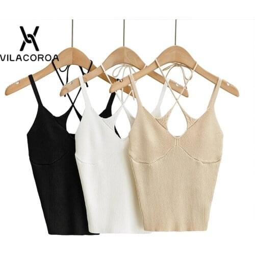 Halter Lace-Up Hollow Camisole Womens Harajuku Bandage Cross Crop Tops Rib Knitwear Beige Vests V-Neck Skinny Tank Top Femme