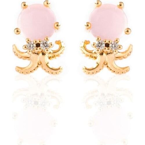 100% 925 Sterling Silver 18k Gold Plated Vermeil Jewelry Delicate Dainty Multi Piercing Small Tiny Happy Octopus CZ Stud Earring