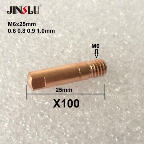 100pcs M6x25 0.6 0.8 0.9 1.0mm Contact tip 15 AK 15AK Mig Welder MIG MAG Welding Torch Consumables Binzel BW Style MIG-160
