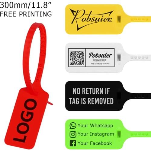 1000pcs Custom Logo Tag Zip Ties Off Labels White Plastic Security Seals Garment Clothes Shoe Brand Hang Tags 300mm/11.8"