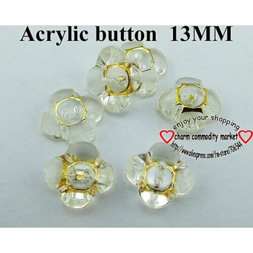 50PCS 13MM Transparent flower pattern Dyed Acrylic buttons coat boots sewing clothes accessories A-019