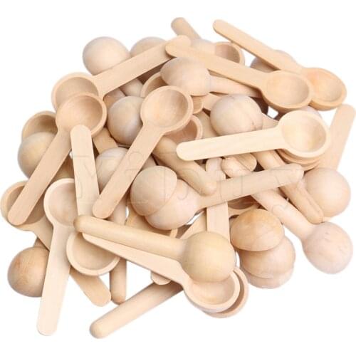 50x Kitchen Wooden Small Mini Spoons for Salt Condiment Coffee Honey