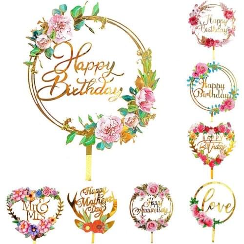 Acrylic Letter Color Printing Cake Plugin Birthday Wedding Cupcake Insert Card Valentines Day Wedding Decoration Supplies