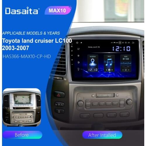 Dasaita Radio 1 Din Android 10.0 Car Stereo for Toyota LC 100 Land Cruiser 100 2003 GPS Navigation BT5.0 4G 64GB ROM 1280*720