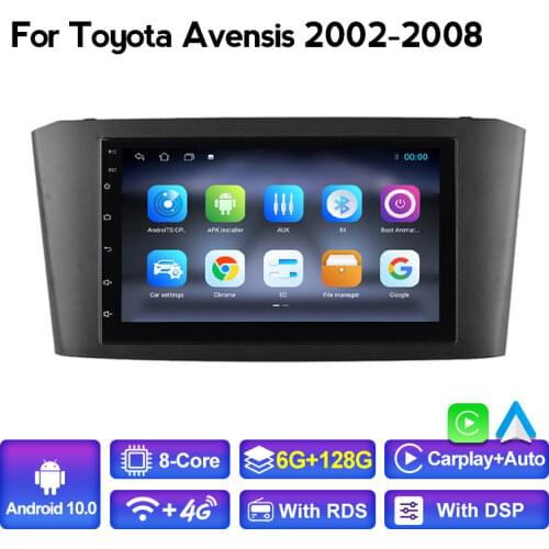 8 core 6+128 4G LTE Android10 Car multimedia player For Toyota Avensis T25 2002 2003 2004 -2008 BT CARPLAY Auto Stereo NO DVD
