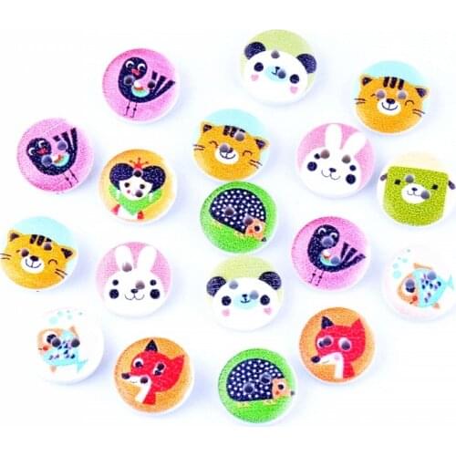 Free Shipping 10Pcs Random Mixed 2 Holes Print Animal Wood Buttons 15mm Dia. Sewing Tools For Diy Clothing Accessories F0601