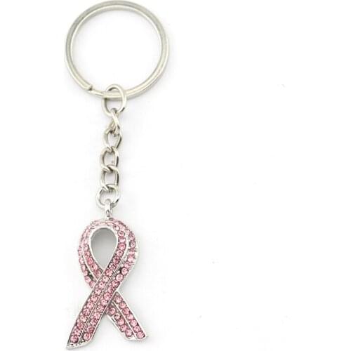Pink Ribbon Crystal Rhinestone Keychains New Arrival Breast Cancer Bowknot Charm Key Ring Keyring Survive Jewelry Gifts