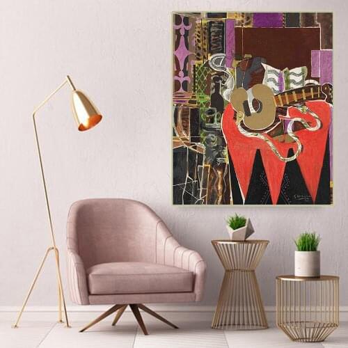 Citon Canvas Art Oil painting Georges Braque《Mandolin and Score》Artwork Picture Modern Wall decor Home Living room Decoration