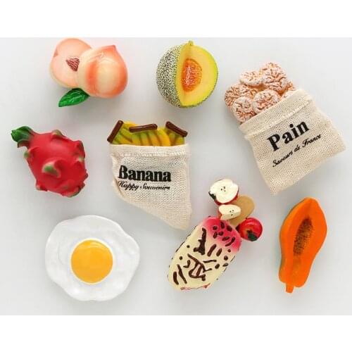 Fruit bread dragon fruit Hami melon ice cream egg Simulation food 3D magnetic refrigerator paste fridge magnets home decoration