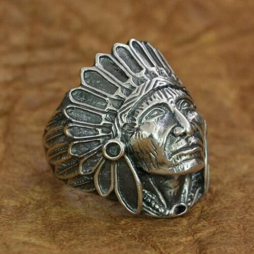 Indian Chief Ring 925 Sterling Silver Mens Biker Punk Ring TA196 US Size 7~15
