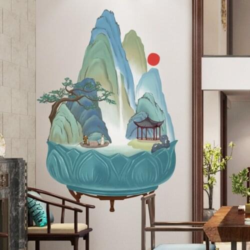 Chinese Classical Landscape Wall Sticker Living Room Background Wall Decoration 3D Stereo Painting Wallpaper Decals Home Decor
