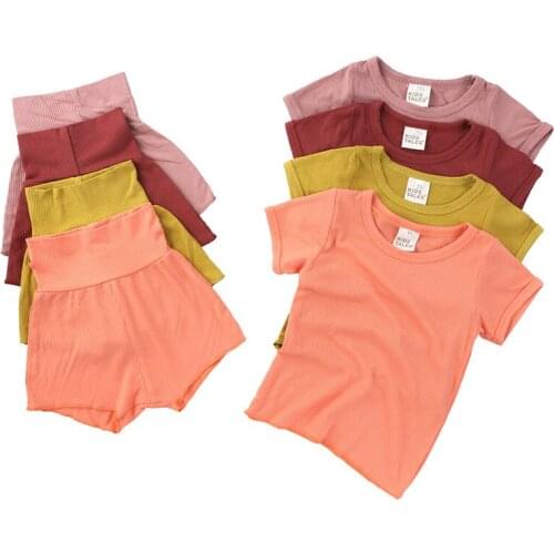 2Pcs Toddler Baby Girl Summer Clothing Set Short Sleeve Solid Top Shorts Outfit