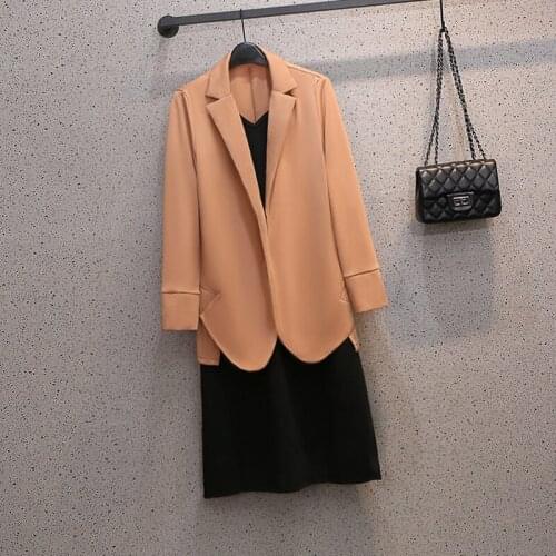 Trendy Plus Size Womens Clothing 2021 Spring Fall New Thin French Casual Blazer Suit Suspender Dress Two Piece Set Outfit zh236