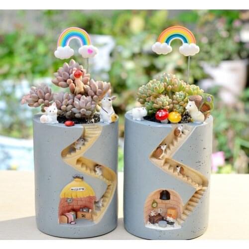 Creative Animal Resin Flowerpot Succulents Planter Water Planting Container Rabbit Hedgehog Decorative Pot Desktop Ornament