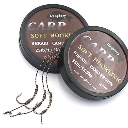 20m Carp Fishing Line Brown Soft Hook Link Carp Hooklink Uncoated Braid Line for Hair Rig 15IB 25IB 35IB