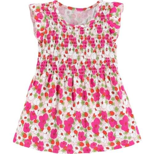 Little Maven New Summer Children Floral Printed Red Blue Smock O-neck Girls 2-7yrs Flare Sleeve Cotton Knitted Princess Dresses