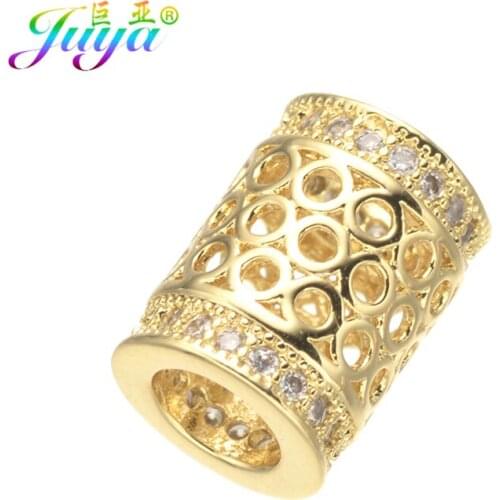 Supplies For Beads Jewelry Making DIY Metal Beads Micro Pave Zircon Hollow Circle Pattern Spacer Charm Tube Beads Accessories