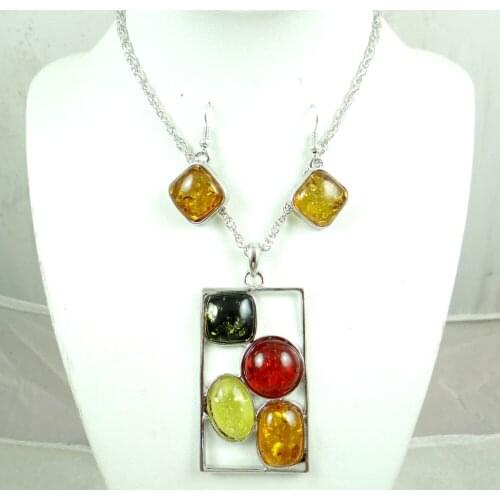 Fashion Precious Modernist teardrop golden honey pressed Ambers Pendant Necklace earring jewellery making sets Free shipping A15