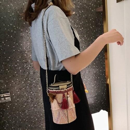 Fashion Contrast Color Tassel Vintage Shoulder Bags Unique Chain Diagonal Cross Portable Cylinder Bag Casual Women Bag