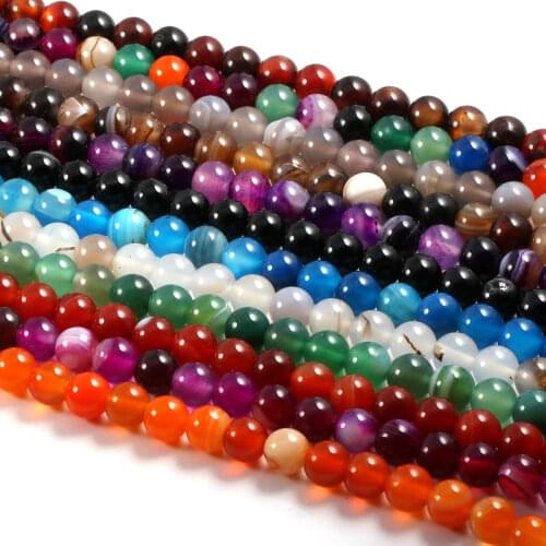 Natural Stone Striped Agates Beads Round Onyx Loose Beads For Jewelry Making DIY Necklace Bracelet Accessories 4/6/8/10/12mm