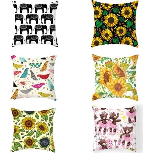 Pillow Cushion Cover Sunflowers Printed Pillowcases Microfiber Decorative Throw Pillows Covers For Home Seat Sofa Decor 45*45cm