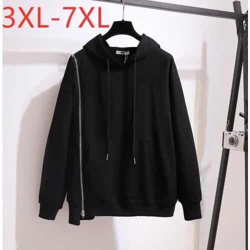 New Ladies Autumn Winter Plus Size Hoodie For Women Large Long Sleeve Loose Cotton Black Zipper Sweatshirt Coat 4XL 5XL 6XL 7XL