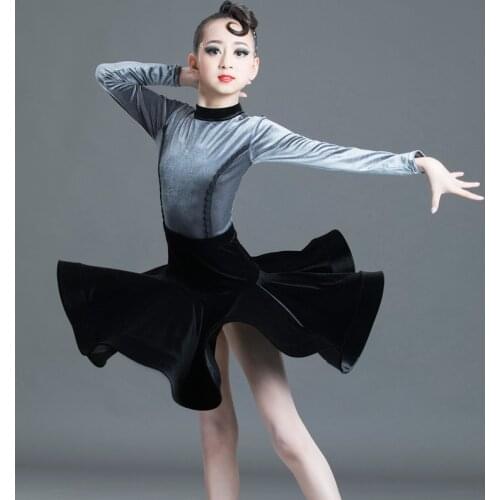 New Children Latin Dance Dress Girls Autumn Winter Two Pieces Split Skirts Suit Competiton Performance Dress Stage Dance Wear