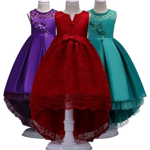 Flower Girl Dress Red Trailer Puffy Wedding party Dress Girl First Communion Eucharist Attended Princess Lace Evening Dress