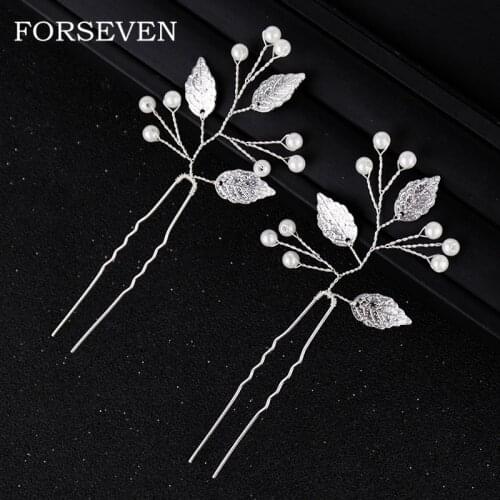 Bride Bridesmaid Pearl Hair Pin Silver Color Leaf Hair Stick Wedding Hair Accessories Womens Decorations Hairpins Kanzashi