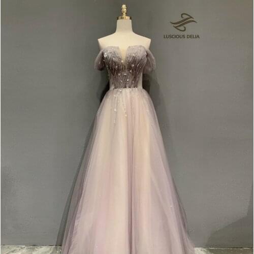 High Split Tulle V-Neck Dresses 2021 Formal Party Gown A-Line String beads evening Dress Luscious Delia