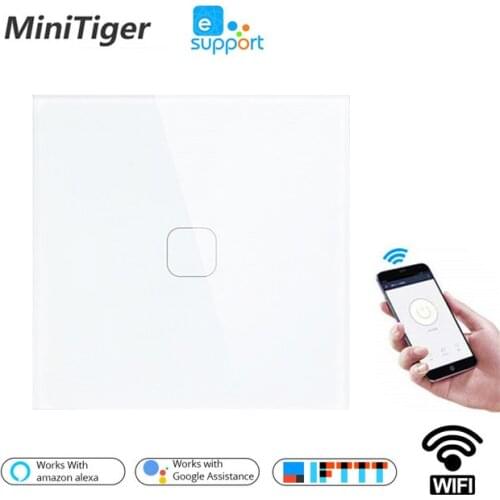 Smart EU Standard Tuya/Smart Life/ewelink 1 Gang 1 Way WiFi Wall Light Touch Switch for Google Home Amazon Alexa Voice Control