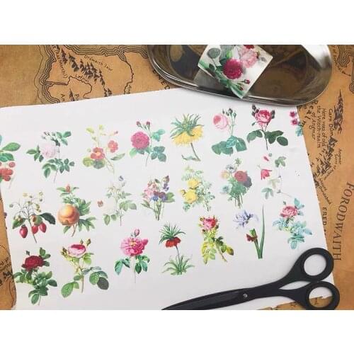 Vintage Plant Flower Washi Tapes Bullet Journal Masking Tape Adhesive Tape DIY Scrapbooking Washi Stickers