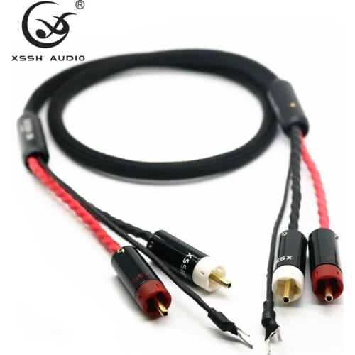 YIVO XSSH 4 core pure copper OFC Silver Shield Gold 2 RCA to 2 RCA ground U spade plug Ground Wire Audio Phono Tonearm Cable