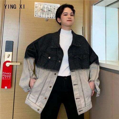 YING XI 2020 New Spring Fashing Contrast Color Jean Coat Casual Turn-down Collar Long Sleeve Single Breasted Women Jacket