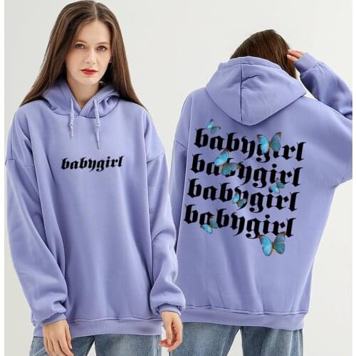 Baby Girl Blue Butterfly Print Design Oversized Ladies Hoodie Harajuku Ullzang Sweatshirt Loose Casual Winter Clothes For Women