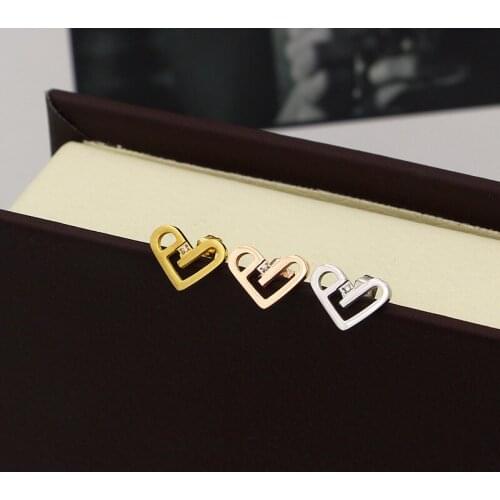 Martick New Style Heart Stud Earrings For Woman Silver/Rose Gold/Gold Color Hollow Out Earrings With Single Cubic Jewelry E6