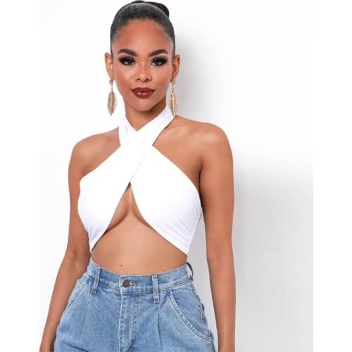2021 Sleeveless Solid Bandage Backless Halter Sexy Tank Top Spring Summer Women Fashion Streetwear Lounge Wear Outfits