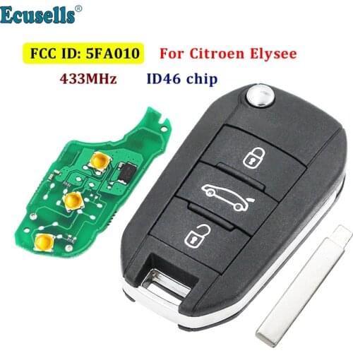 3 Buttons flip remote key fob 433mhz with ID46 PCF7941 chip for Citroen Elysee C4 with HU83 blank key
