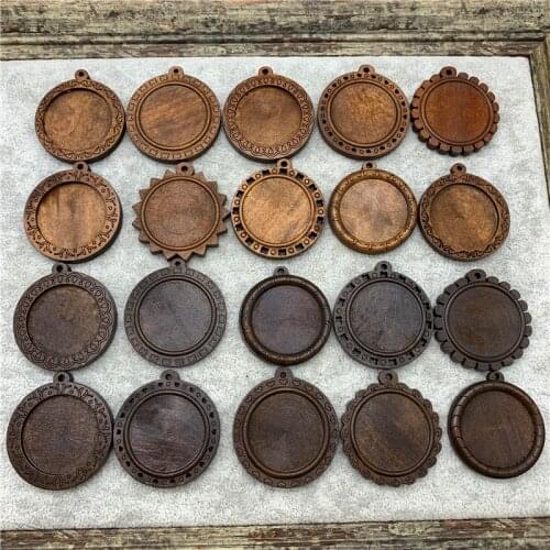 5Pcs 30mm Glass Cabochon Wood Material Cameo Base Setting Jewelry Findings DIY Pendant Bracelet Accessory