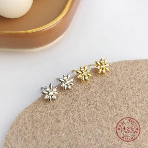 925 Sterling Silver Japanese Style Exquisite Flower Crystal Stud Earrings Women Fashion Elegant Anniversary Jewelry