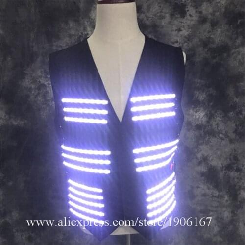 White Led Luminous Nightclub Bar Vest Clothes Light Up Led Party Suit Halloween Led Illuminated Ballroom Costume
