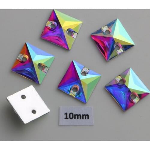 Free Shipping, 100pcs/Lot, 10mm Crystal AB / Clear AB Square sew on stones flat back resin sew on rhinestones